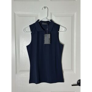 GFore Pleated Collar Tech Pique Sleeveless Polo Top Womens XS Golf Shirt White